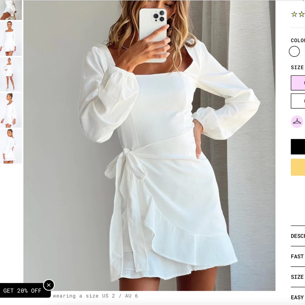 Princess Polly Short White dress in size 6